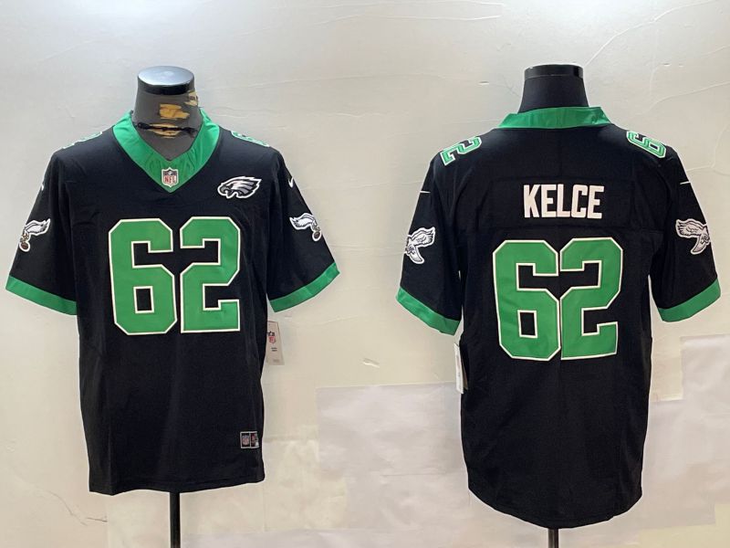 Men Philadelphia Eagles #62 Kelce Black Three generation 2024 Nike Limited NFL Jersey style 2